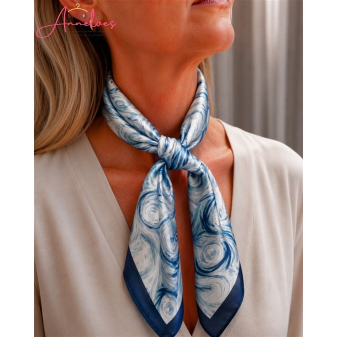 Dames sjaal korte hals sjaaltjes  bloemenprint blauw donker 